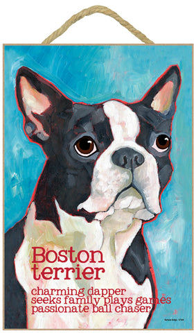 Boston Terrier Ursula Dodge Wood Dog Sign