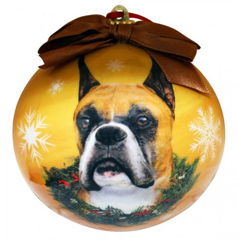 Boxer Cropped Shatterproof Dog Christmas Ornament
