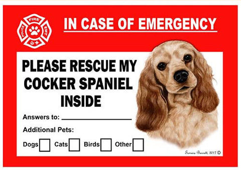 Cocker Spaniel Dog Emergency Window Cling