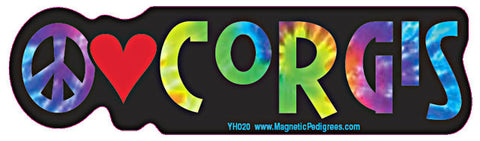 Peace Love Corgi Yippie Hippie Dog Car Sticker