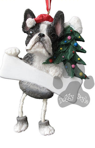 Dangling Leg Boston Terrier Christmas Ornament