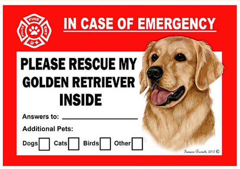 Golden Retriever Dog Emergency Window Cling
