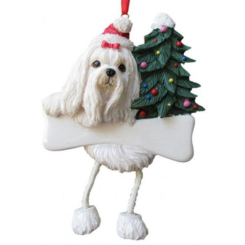 Dangling Leg Maltese Dog Christmas Ornament
