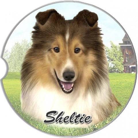Sheltie Sandstone Absorbent Dog Breed Car Coaster