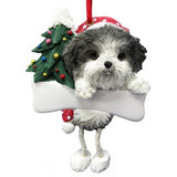 Dangling Leg Shih Tzu Black and White Puppy Dog Christmas Ornament