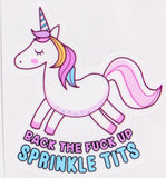 Unicorn Back The Fuck Up Sprinkle Tits Vinyl Car Sticker