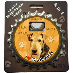 Airedale Terrier Dog Bottle Ninja Stainless Steel Opener Magnet
