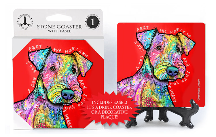 Airedale Terrier A Dog Sees Past The Horizon And Into Your Heart Dean Russo Drink Coaster