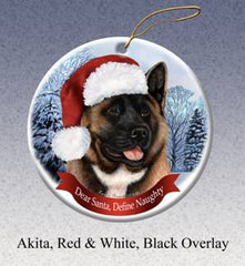 Akita Red and Black Howliday Dog Christmas Ornament