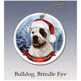 American Bulldog White Brindle Eye Howliday Dog Christmas Ornament