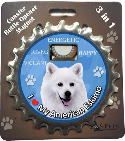 American Eskimo Dog Bottle Ninja Stainless Steel Opener Magnet