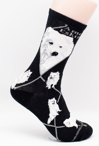American Eskimo Dog Breed Novelty Socks Black