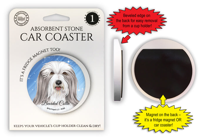 Bearded Collie Magnetic Car Coaster