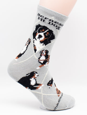 Bernese Mountain Dog Breed Novelty Socks Gray