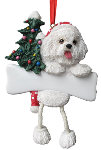 Dangling Leg Bichon Frise Christmas Ornament