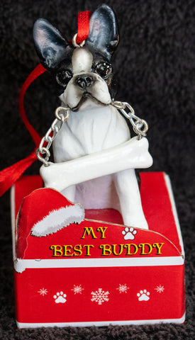 Boston Terrier Statue Best Buddy Christmas Ornament