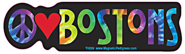 Peace Love Boston Terrier Yippie Hippie Dog Car Sticker