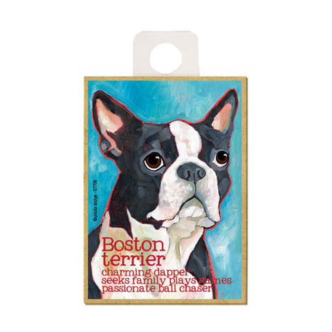 Boston Terrier Ursula Dodge Wood Dog Magnet