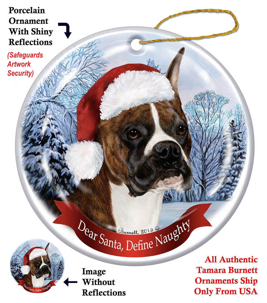 Boxer Brindle Cropped Howliday Dog Christmas Ornament