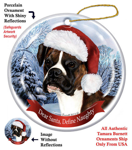Boxer Brindle Uncropped Howliday Dog Christmas Ornament