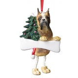 Dangling Leg Boxer Fawn Cropped Christmas Ornament
