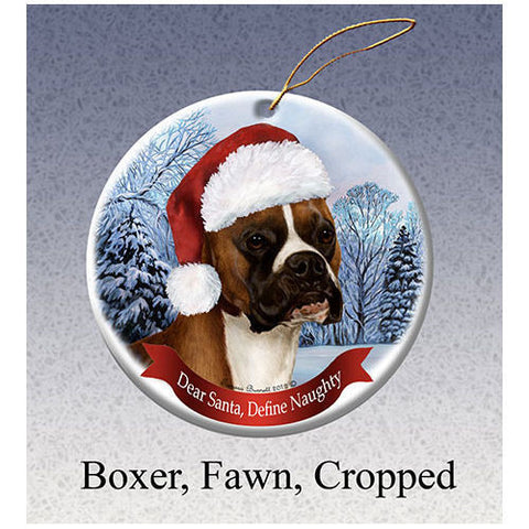 Boxer Fawn Cropped Howliday Dog Christmas Ornament
