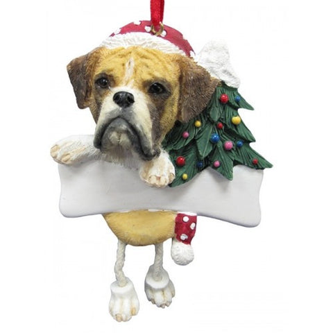 Dangling Leg Boxer Fawn Uncropped Christmas Ornament