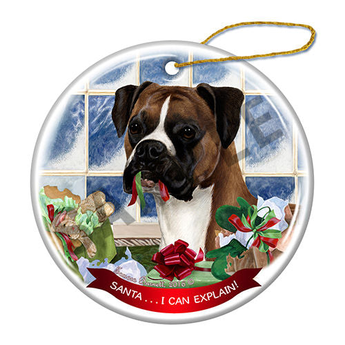 Boxer Fawn Uncropped Howliday Dog Christmas Ornament