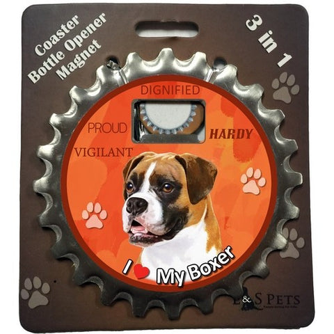 Boxer Uncropped Dog Bottle Ninja Stainless Steel Opener Magnet