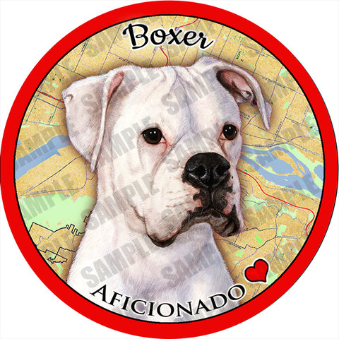 Boxer White Uncropped Absorbent Porcelain Dog Breed Car Coaster