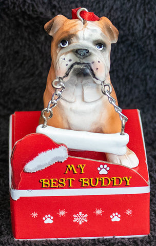 Bulldog Statue Best Buddy Christmas Ornament