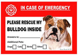 Bulldog Dog Emergency Window Cling