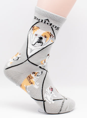 Bulldog Dog Breed Novelty Socks Gray