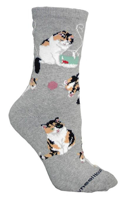 Calico Cats Dog Breed Novelty Socks Gray