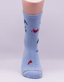 Cat And Birds Novelty Socks Blue Medium