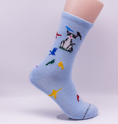 Cat And Birds Novelty Socks Blue Medium