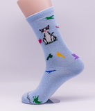 Cat And Birds Novelty Socks Blue Medium