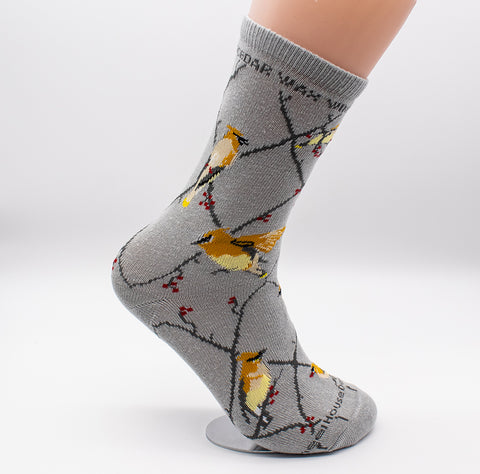 Cedar Waxwing Bird Dog Breed Novelty Socks Gray