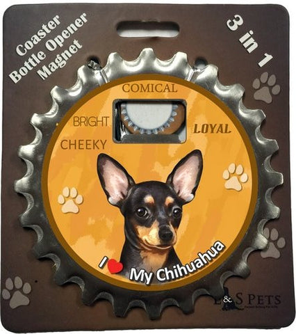 Chihuahua Black Dog Bottle Ninja Stainless Steel Opener Magnet