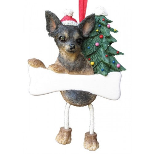 Dangling Leg Chihuahua Black and Tan Christmas Ornament