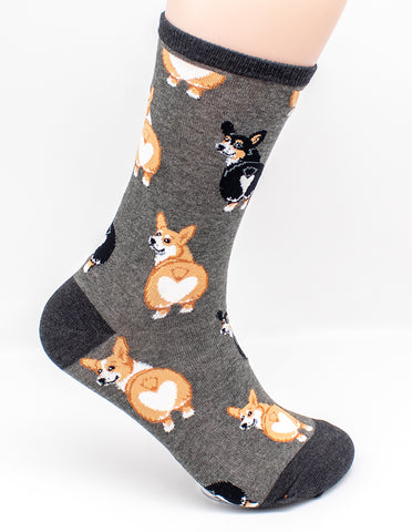 Corgi Butt Charcoal Dog Socks