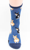 Corgi Butt Blue Dog Socks