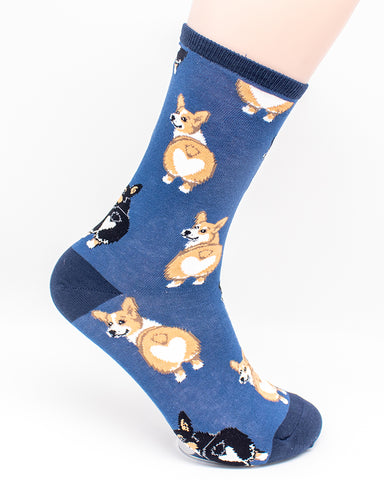 Corgi Butt Blue Dog Socks