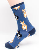 Corgi Butt Blue Dog Socks
