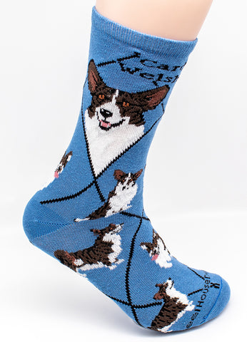 Corgi Cardigan Dog Breed Novelty Socks Blue