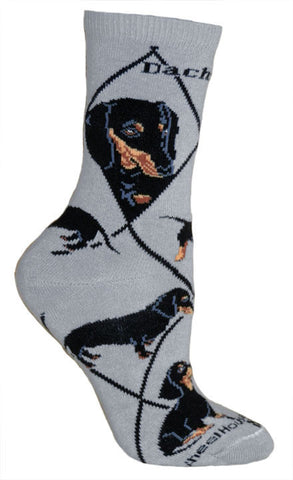 Dachshund Black Dog Breed Novelty Socks Gray