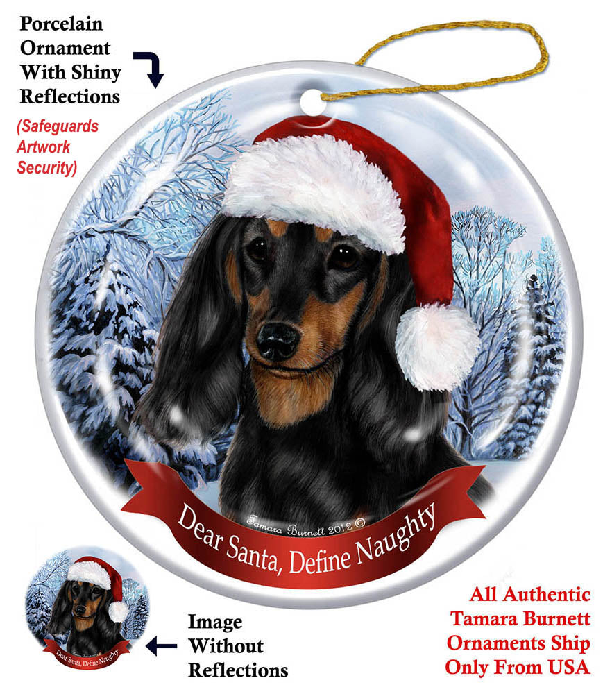Dachshund Black and Tan Longhair Howliday Dog Christmas Ornament