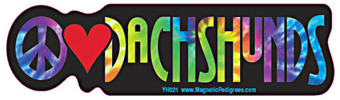 Peace Love Dachshund Yippie Hippie Dog Car Sticker