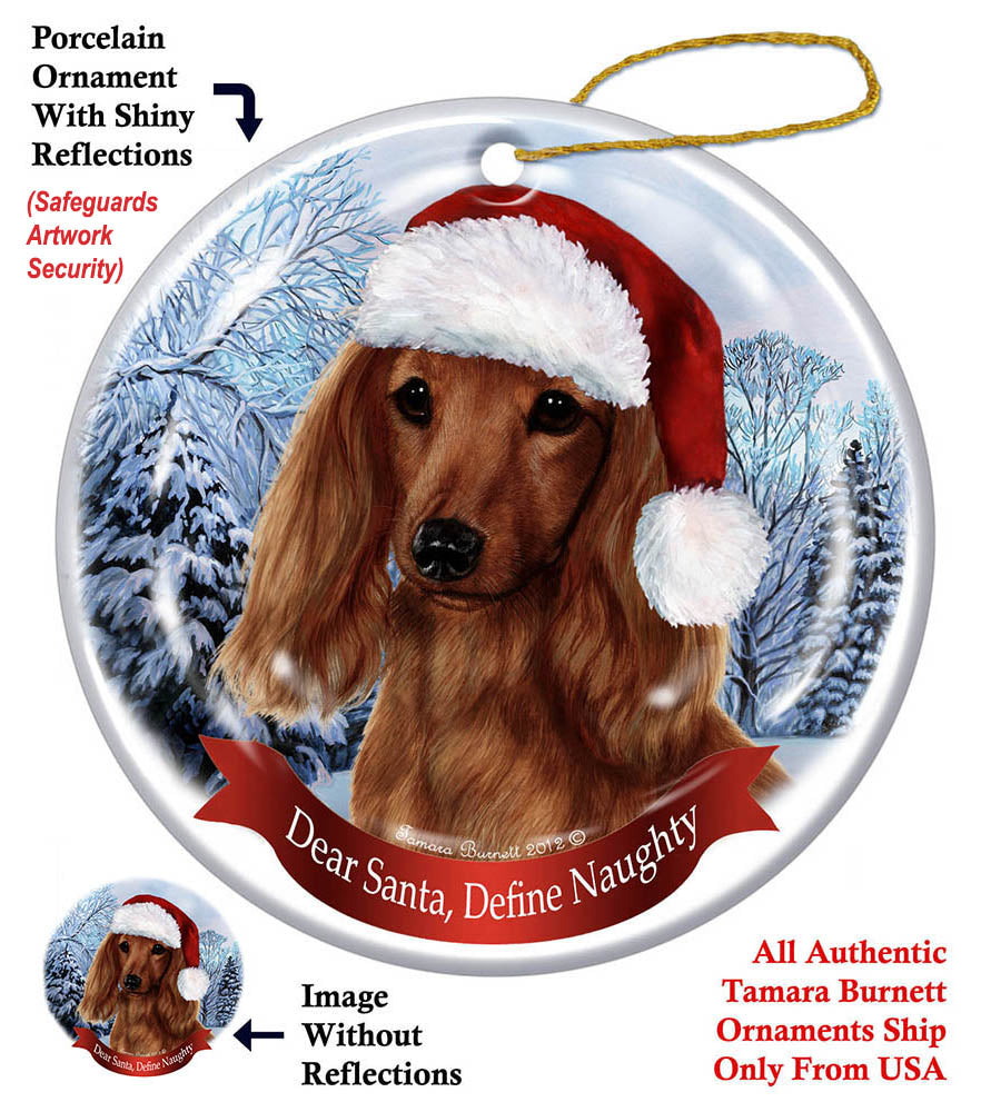 Dachshund Red Longhair Howliday Dog Christmas Ornament