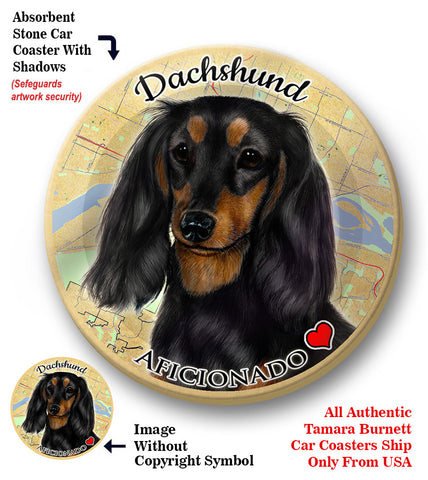 Dachshund Black Longhair Absorbent Porcelain Dog Breed Car Coaster